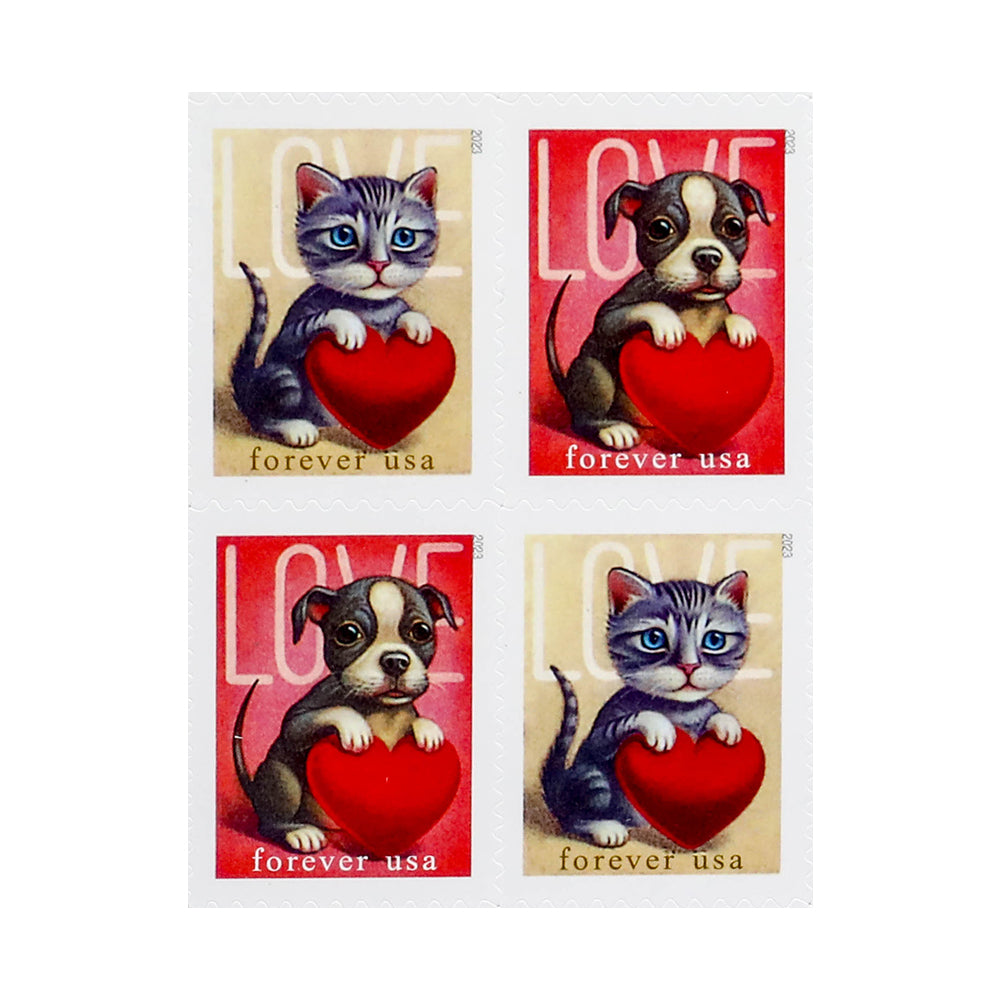 2023 First-Class Forever Stamps - Love: Kitten &amp; Puppy