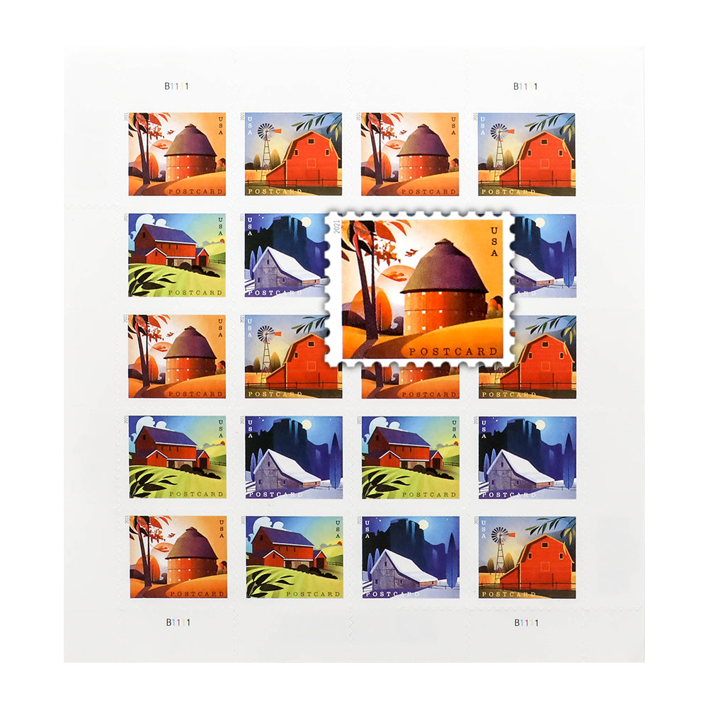 2021 US Barns Postcard Stamps Panes